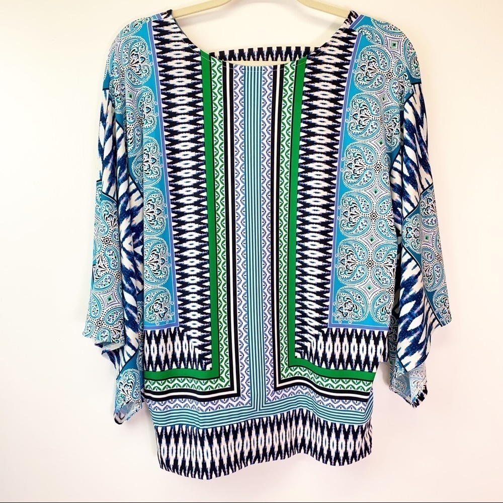 Chico’s colorful pull on top EUC blue and green